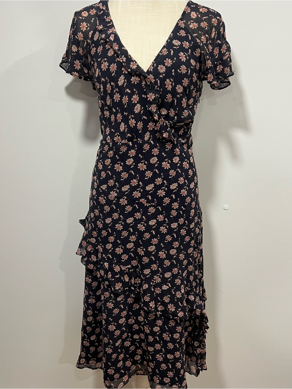 Joie Navy Floral Midi Dress